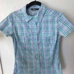 North Face Blue Plaid Short Sleeve Shirt